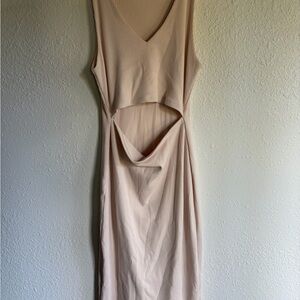 Elegant Cream Cutout Ribbed Dress